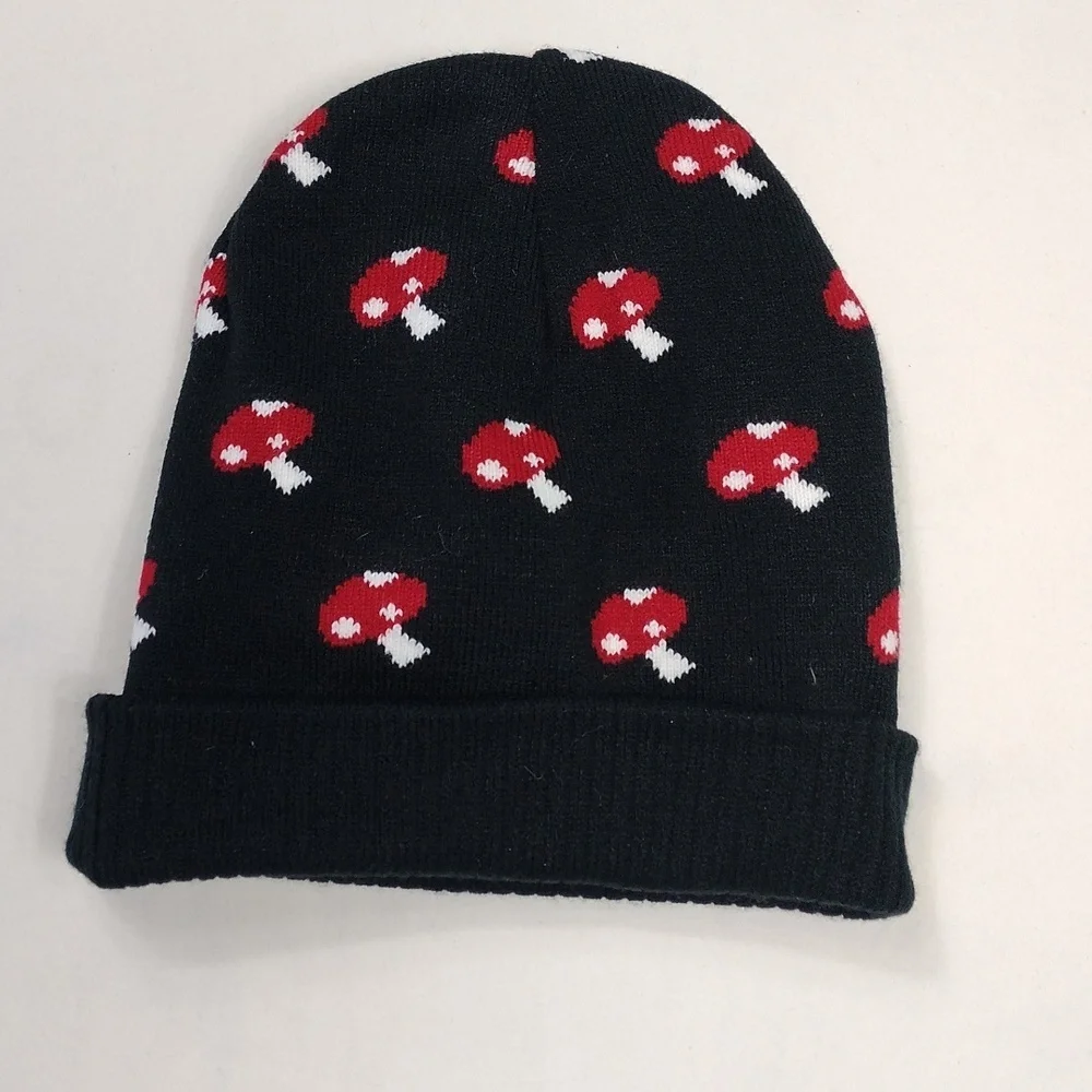 Charlotte Russe Youth Mushroom Beanie - Black and Red